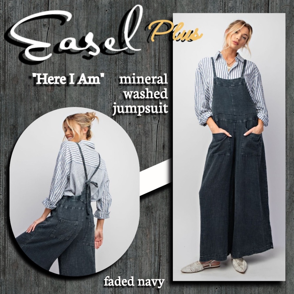EASEL "Here I Am" Mineral Washed Lightweight Wide Leg Adjustable Straps Tie Back
